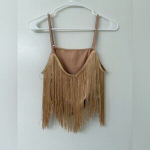 Fringe Crop Tank Top - Brown Size S